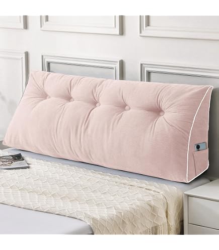 Wedge Headboard Pillow For Twin/Twin XL Bed - Ergonomic Backrest For Dorm, Sofa, Gray Corduroy With Side Pocket