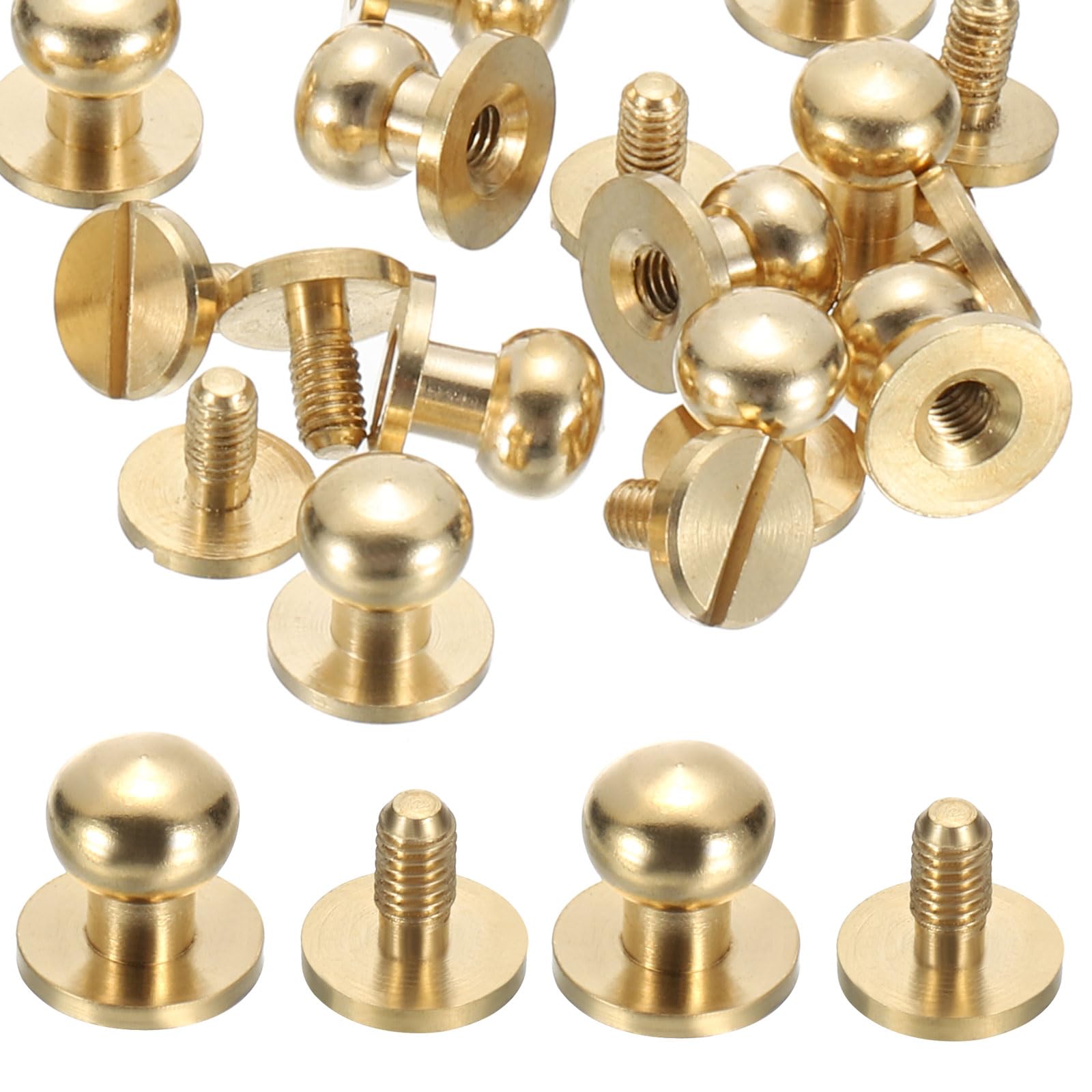 PATIKIL 7x9x9mm Rivets for Leather, 12 Pack Metal Button Spikes Screw Kit Screw Back Round Head Rivets Screw Buttons DIY Leather Hardware Trim Craft, Brass