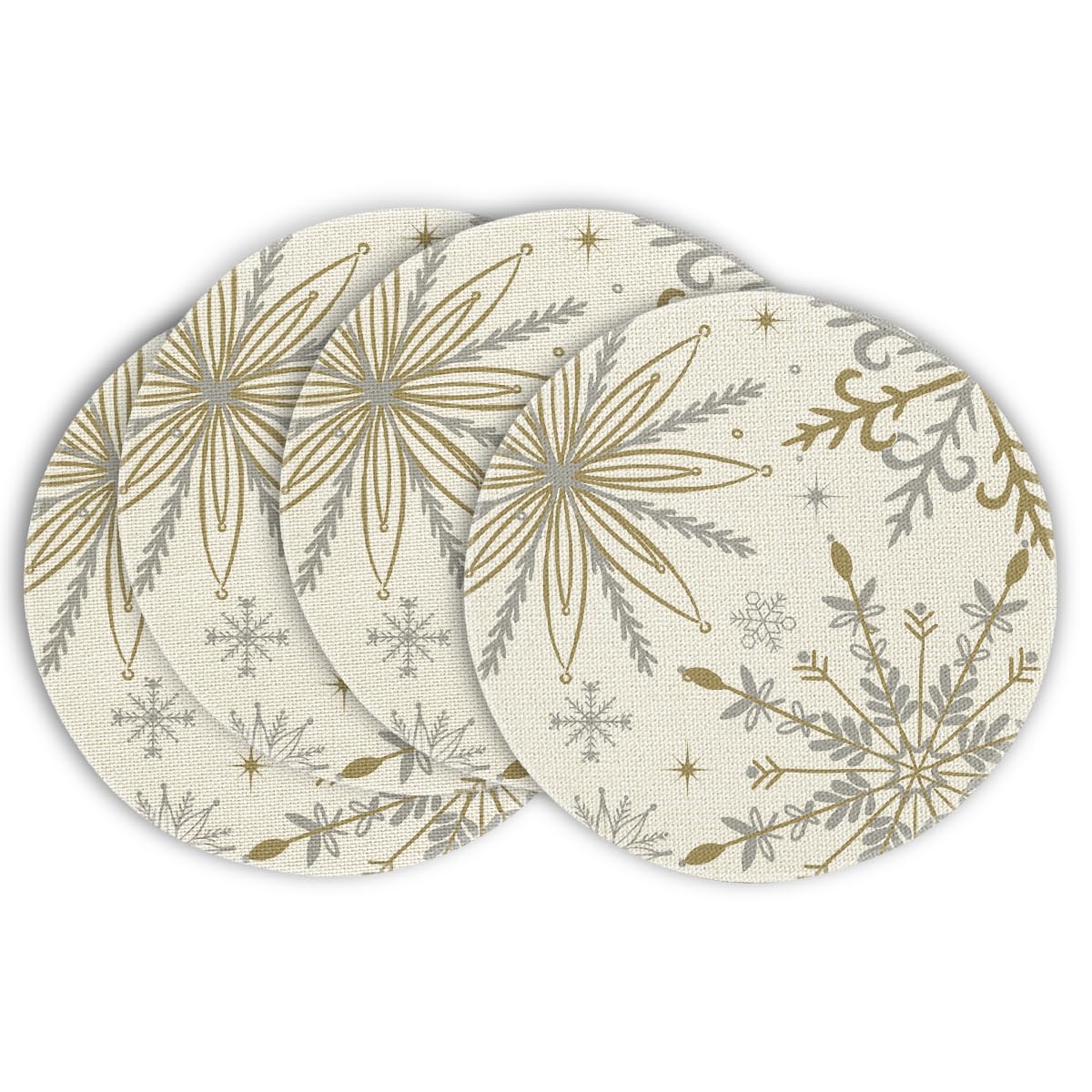 Artoid Mode Beige Snowflakes Christmas Placemats Set of 4, Round 37cm Seasonal Winter Xmas Holiday Vintage Washable Table Mats
