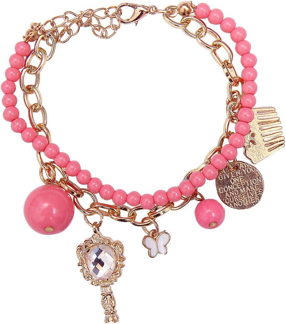 Stone Charm Crystal Diamond Bracelet in Pink with Vintage Finish