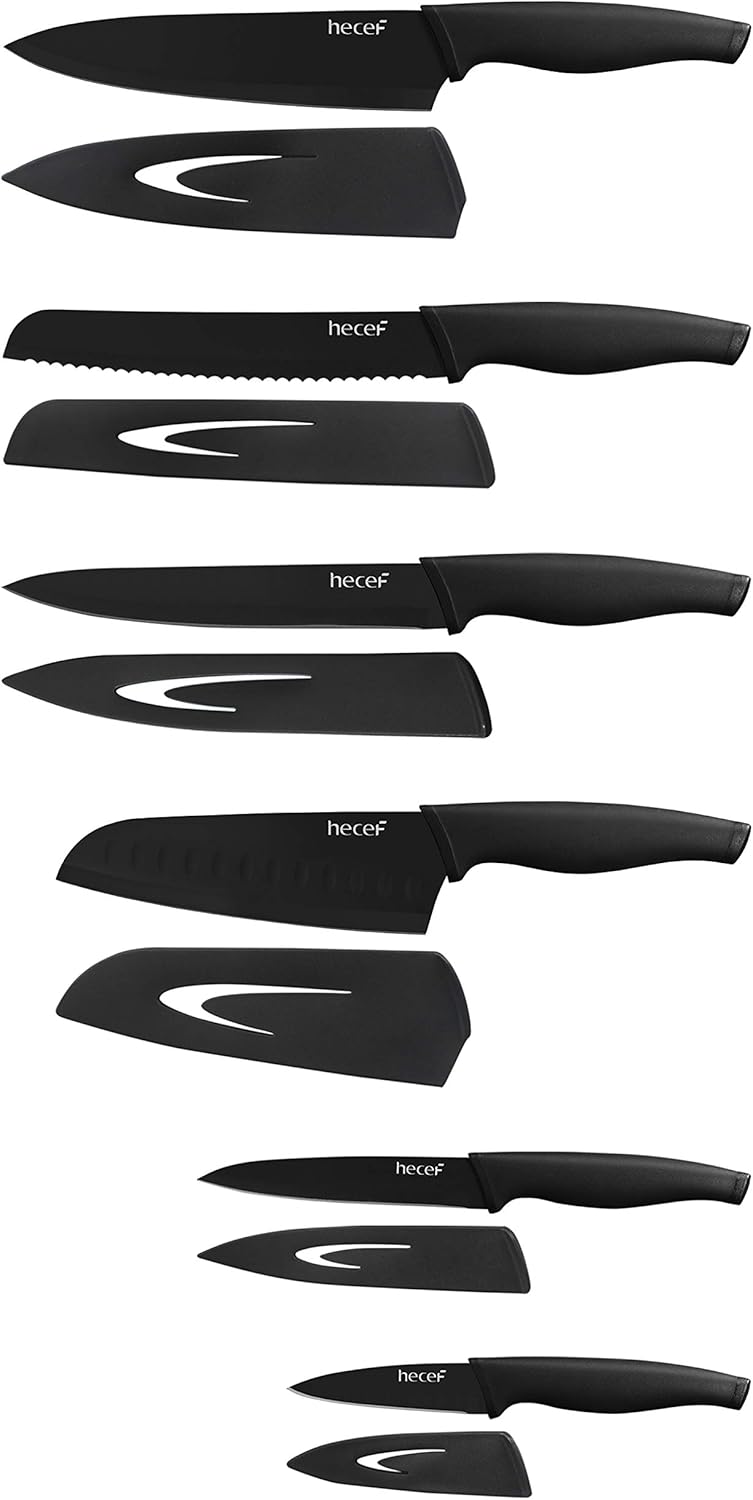 hecef Black Oxide Knife Set of 6 with Matching Blade Protective Sheath, Scratch Resistant & Rust Proof - Image 4