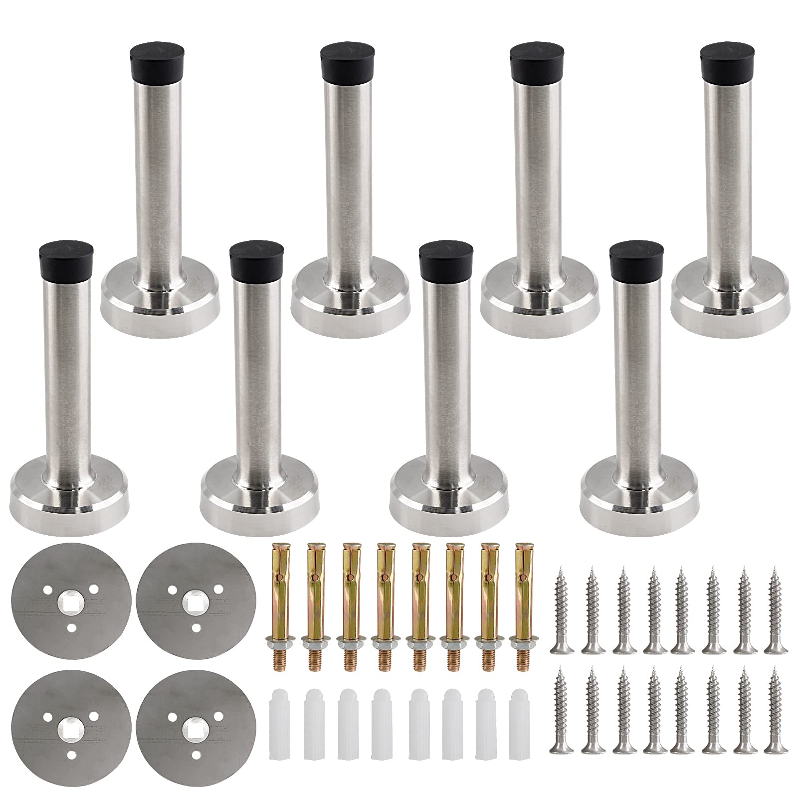 Cjueiom 8 Pack Chrome Door Stop 95mm Wall Mounted Door Stopper, 304 Stainless Steel Door Stop Rubber Tip Door Stops, Heavy Duty Bumper Shower Door Stoppers for Skirtings Bathroom Door Bedroom Door