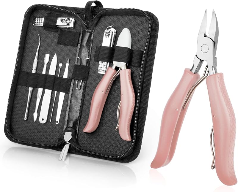 Wellehomi Podiatrist Toenail Clippers Set Thick Ingrown Nails Pink
