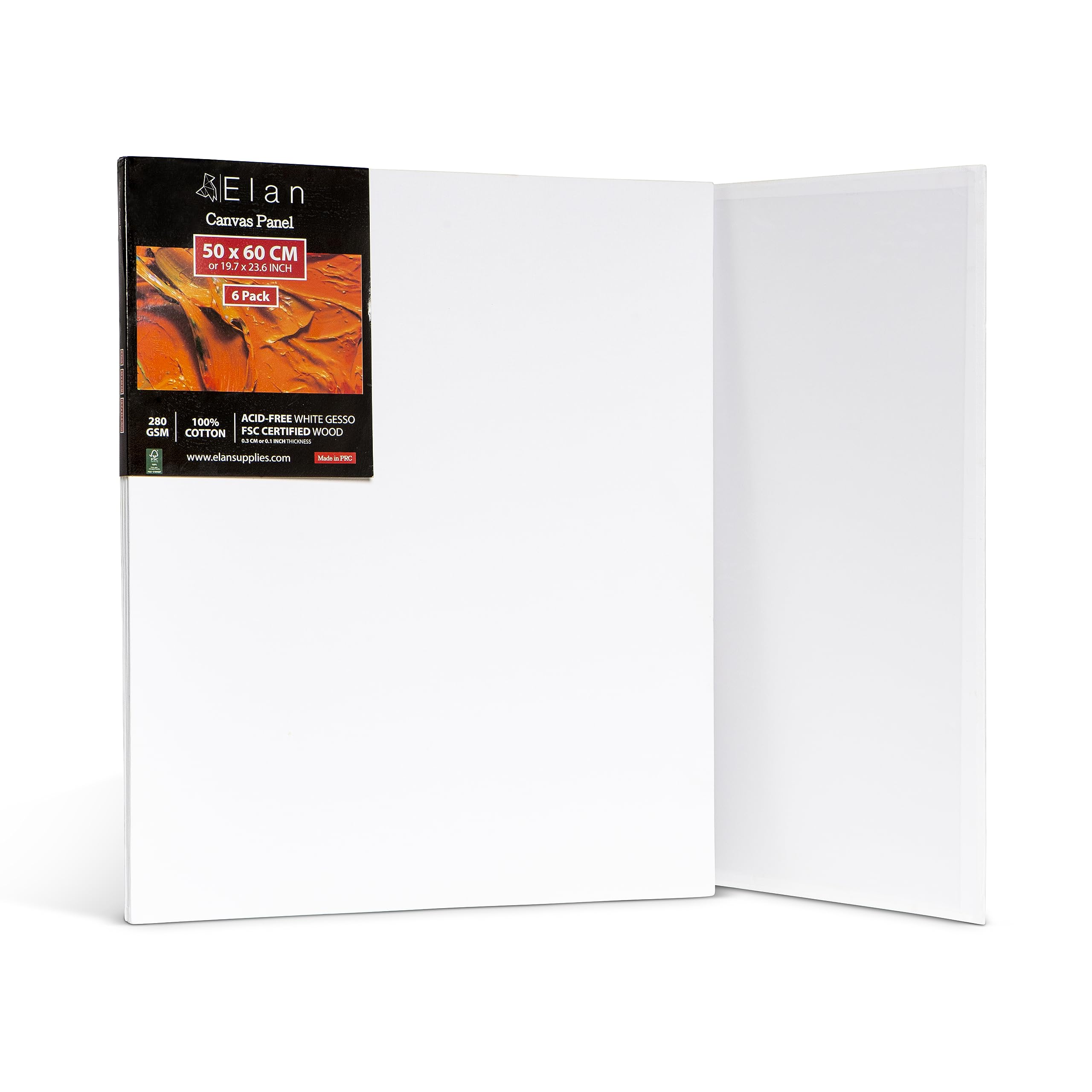 Elan Cotton Canvas Panels for Painting 50x60 CM, 6-Pack Acid-Free Art Canvases for Painting, Triple Primed Blank Canvases for Art, 50x60 Canvas Boards