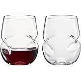 Khen Unbreakable Aerating Stemless Wine Glasses - European Tritan Plastic Wine Glass Set with Finger Indentations - Set of 2-13 oz Clear Glass - Acrylic Reusable, BPA Free, Naturally Aerates Wines