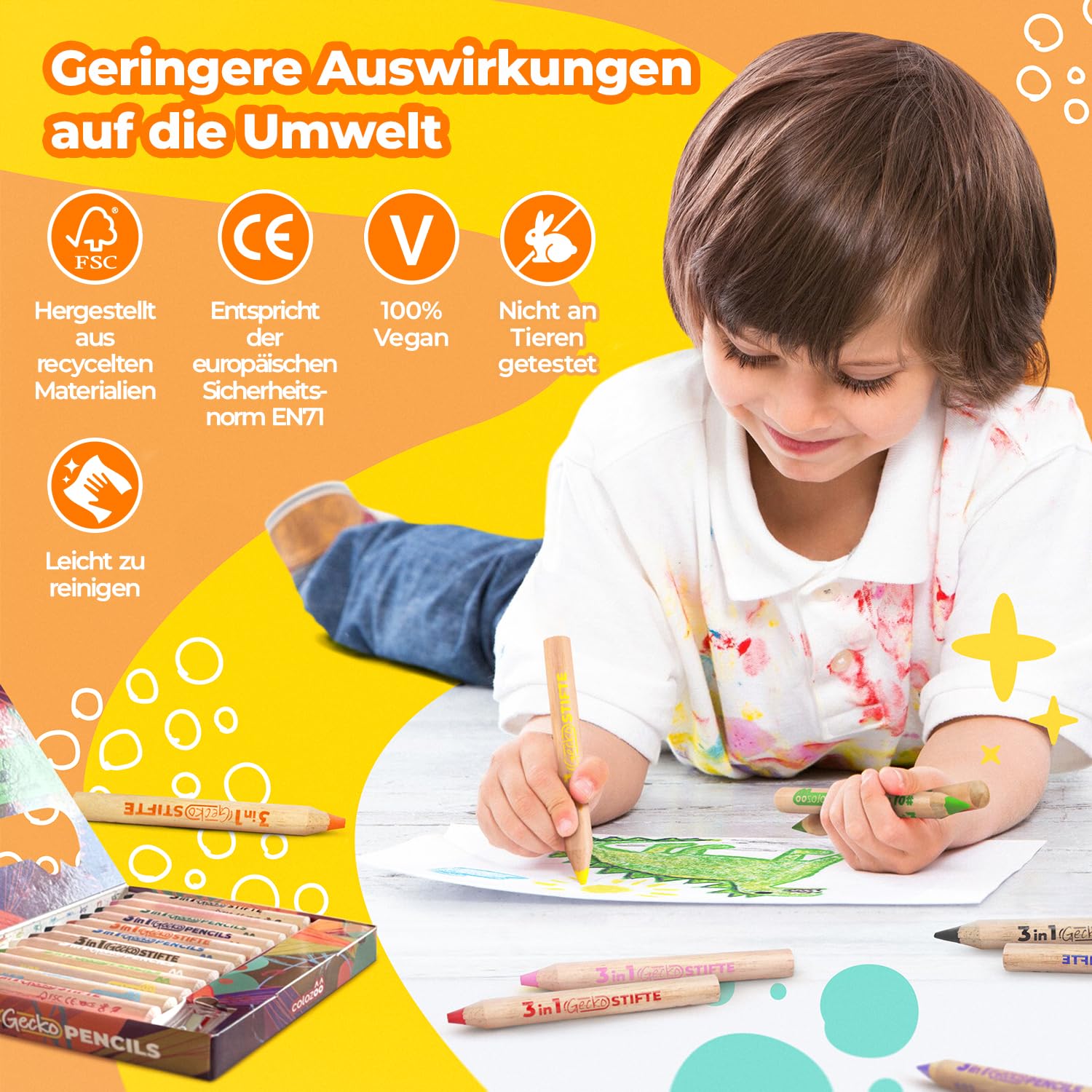 colozoo 3 in 1 Dicke Buntstifte Kinder 12 Farben Kleinkinder Malstifte 6