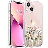 Unov Case Compatible with iPhone 13 Case Clear with Design Embossed Floral Pattern Soft TPU Bumper Slim Protective 6.1 Inch (Flower Bouquet)