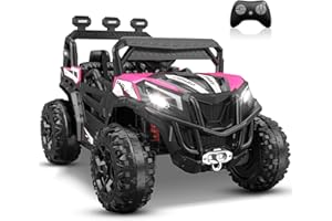 ANPABO 24V Ride on Toys for Big Kids w/Remote Control, 4X75W Motors, Max 4.5MPH, 4WD/2WD Switchable, 4 Shock Absorbers, 19" Spacious Seat, Bluetooth, Electric Car for Kids(Pink)