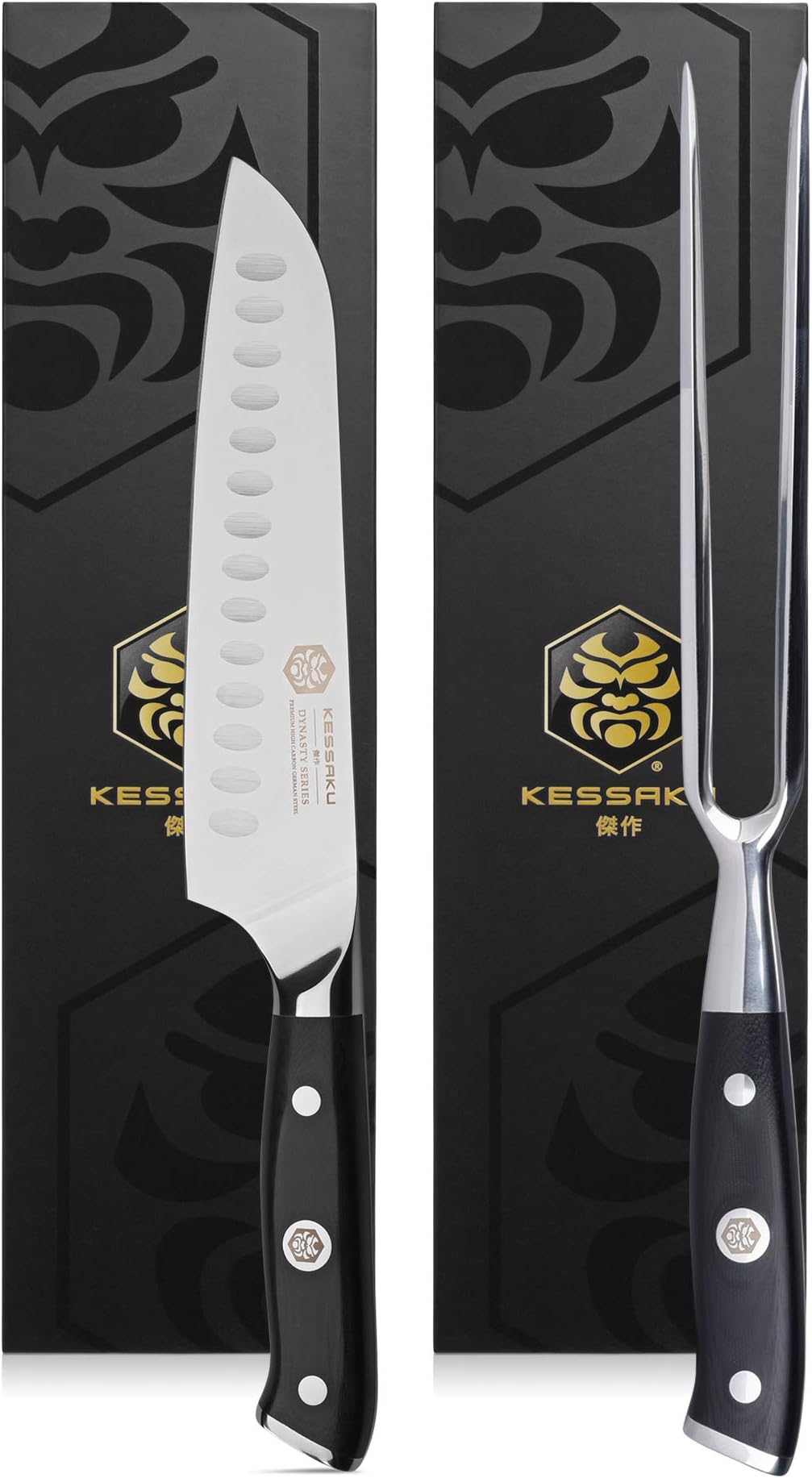 7-Inch Santoku Knife & 7-Inch Carving Fork Set - Dynasty Series - German HC Steel - G10 Full Tang Handle