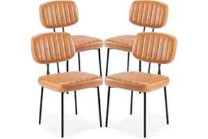Sweetcrispy Dining Chairs Set of 4, Upholstered Mid Century Modern Kitchen Dining Room Accent Chairs with Faux Leather Cushion Seat & Metal Legs for Kitchen, Living Room - Brown