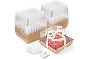ZORRITA 7 x 7 x 4 Inches Paper Cake Boxes with Clear Lids, 20 Pack Disposable Charcuterie Boxes Square Food Containers for 4-6 Inch Cake, Dessert, Pie, Cupcake, Bakery (Brown)