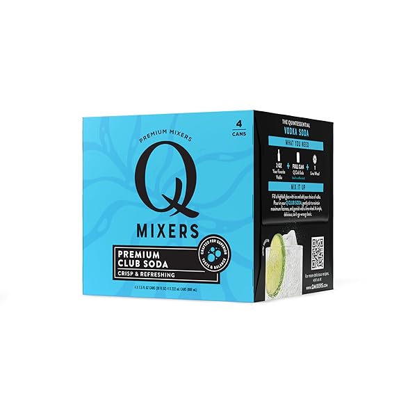 Q MIXERS CLUB SODA, PREMIUM COCKTAIL MIXER MADE WITH REAL INGREDIENTS, 7.5 FL OZ CANS (PACK OF 4)