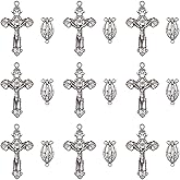 YionZian 20Pcs Rosary Kits Cross and Center Medal Charms Tibetan Silver Alloy Catholic Jesus Maria Oval Links Pendant for Diy Jewelry Making Supplies