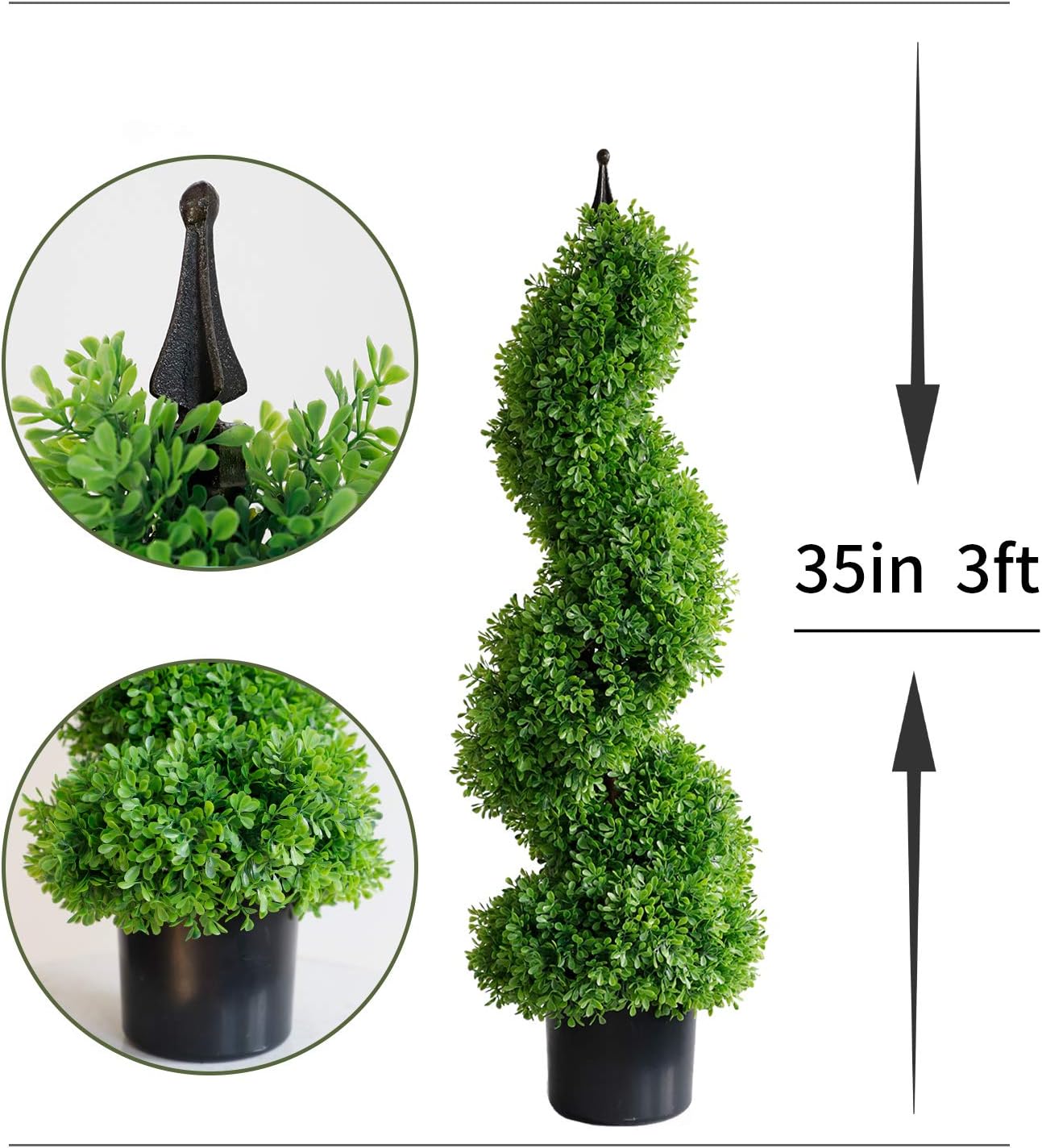 momoplant Artificial Topiary Outdoor Boxwood Spiral Topiary Tree 3ft (2 Pieces) Faux Topiary Tree Outdoor Feaux Plant for Decorative Indoor/Outdoor/Garden (35inch) -