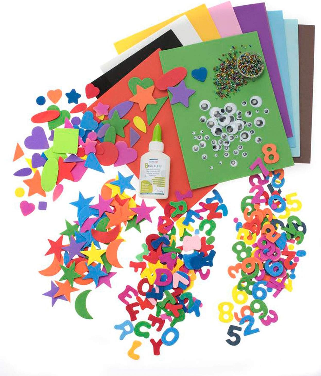 GLOREX 6 2245 030, Jumbo foam rubber Creativ Mix, consists of 1000 parts, with foam rubber sheets, letters and numbers - Image 3