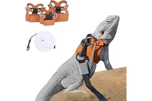 SEZDEKI 3 Pack Bearded Dragon Harness and Leash Set - Adjustable Soft Leather Lizard Harness with Retractable Leash Small Animal Traction Rope Walking Vest Accessories for Reptile Squirrel Rat (3 Pack)
