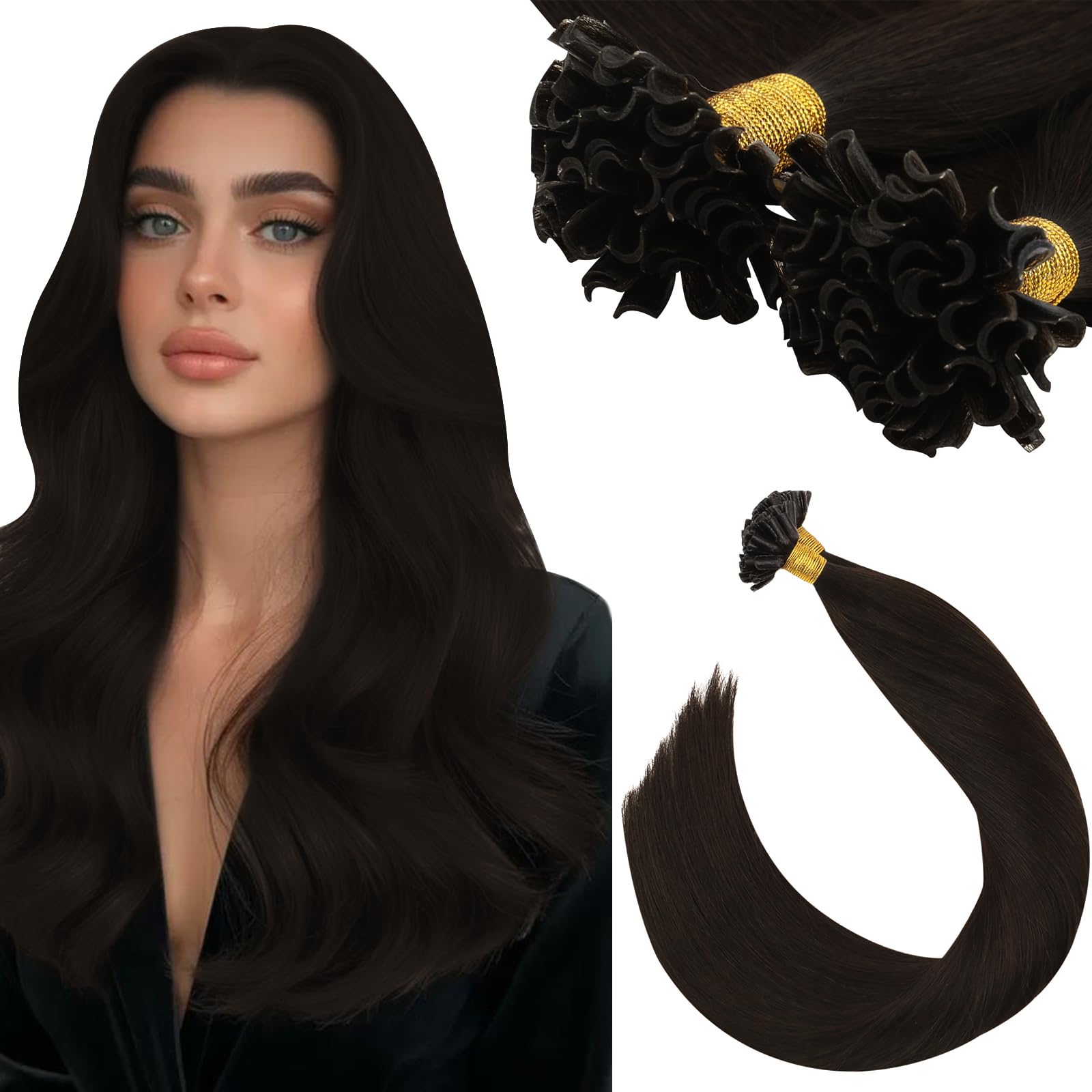 Ugeat U Tip Hair Extensions Real Human Hair Dark Brown 14 Inch U Tip Human Hair Extensions Keratin Darkest Brown for Women #2 50S 50G โ image 1