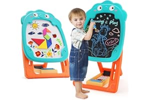 maysida Easel for Kids, Double Sided Art Easel for Toddlers, Kids Toys with Magnetic Drawing Board, Adjustable Height, Dry Erase Chalkboard & Whiteboard, Standing Toddler Easel Gift for Boys & Girls