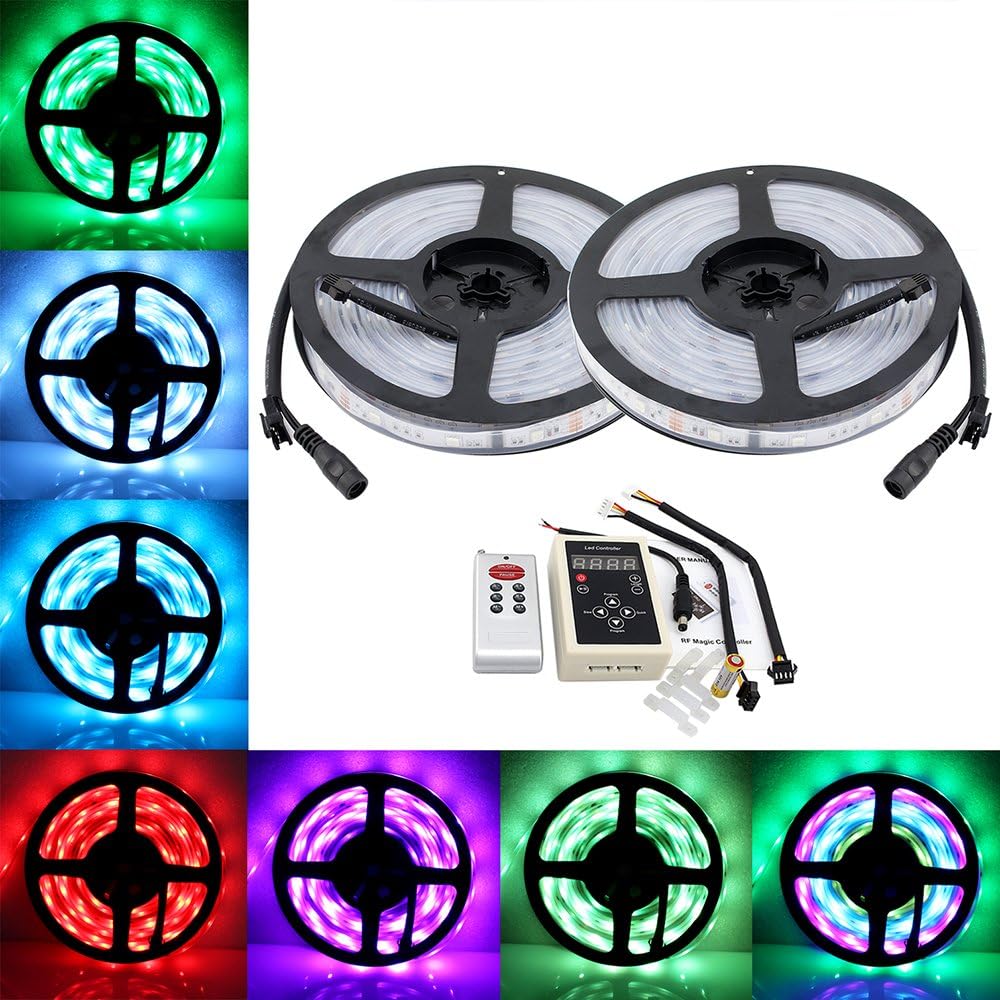 10M 32.8ft 300LEDs SMD 5050 Waterproof IP67 6803 IC Chip Dream Magic RGB LED Strip + 133 Color Change RF Remote Controller