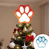 Dog Paw Christmas Tree Topper,9.8 * 9.8inch Blue Orange Dog Paw Print Christmas Ornament Topper, Santa Hat Tree Topper, Indoor and Outdoor Xmas Festival Thanksgiving Day New Year Decors