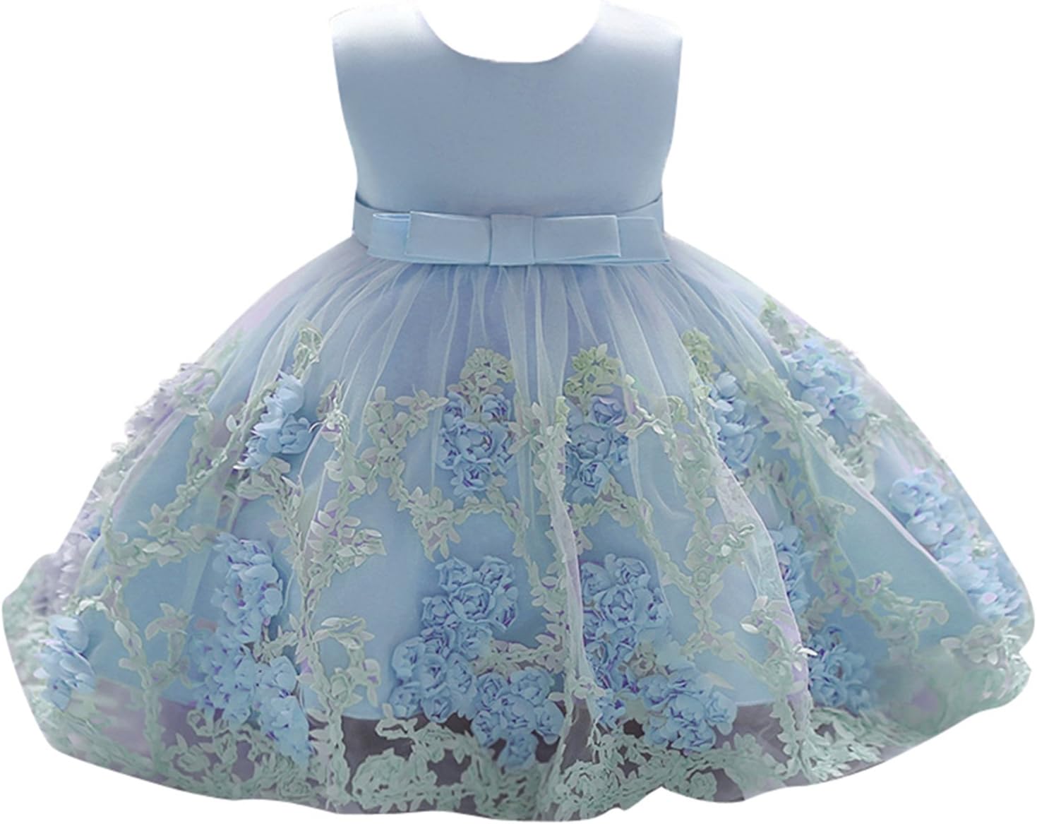 Dhiuow Baby Girl Flower Wedding Dresses Tulle Birthday Party Pageant Dress Age 0-24M