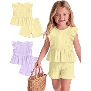 Custoneei 2 Pack Toddler Girls' Summer Outfits | Cotton, Baby Girls Outfits, Ruffle Sleeve Tops, Shorts Sets, Cute Clothes, C