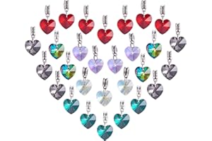 PH PandaHall 6 Colors Heart Glass Charms 30pcs Faceted Heart Pendants Valentine Charms Crystal Dangle Charms with Bail Hanger Large Hole Beads for Wedding Mother Necklace Bracelets Making, Hole: 5mm