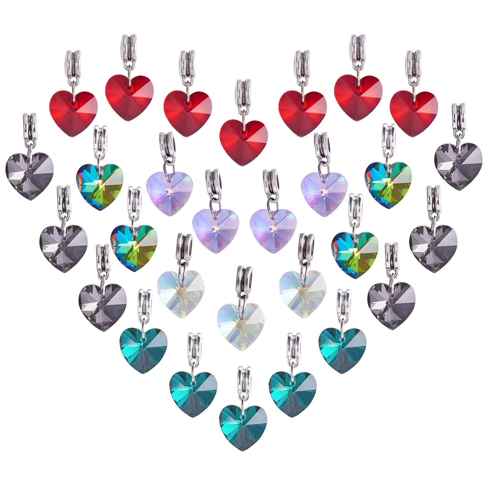 PH PandaHall 30pcs 6 Colours Heart Charms Faceted Gem Charms Glass Pendants Crystal Dangle Charm with Bail Hanger for Mother's Day Bracelet Jewellery Making, Hole: 5mm