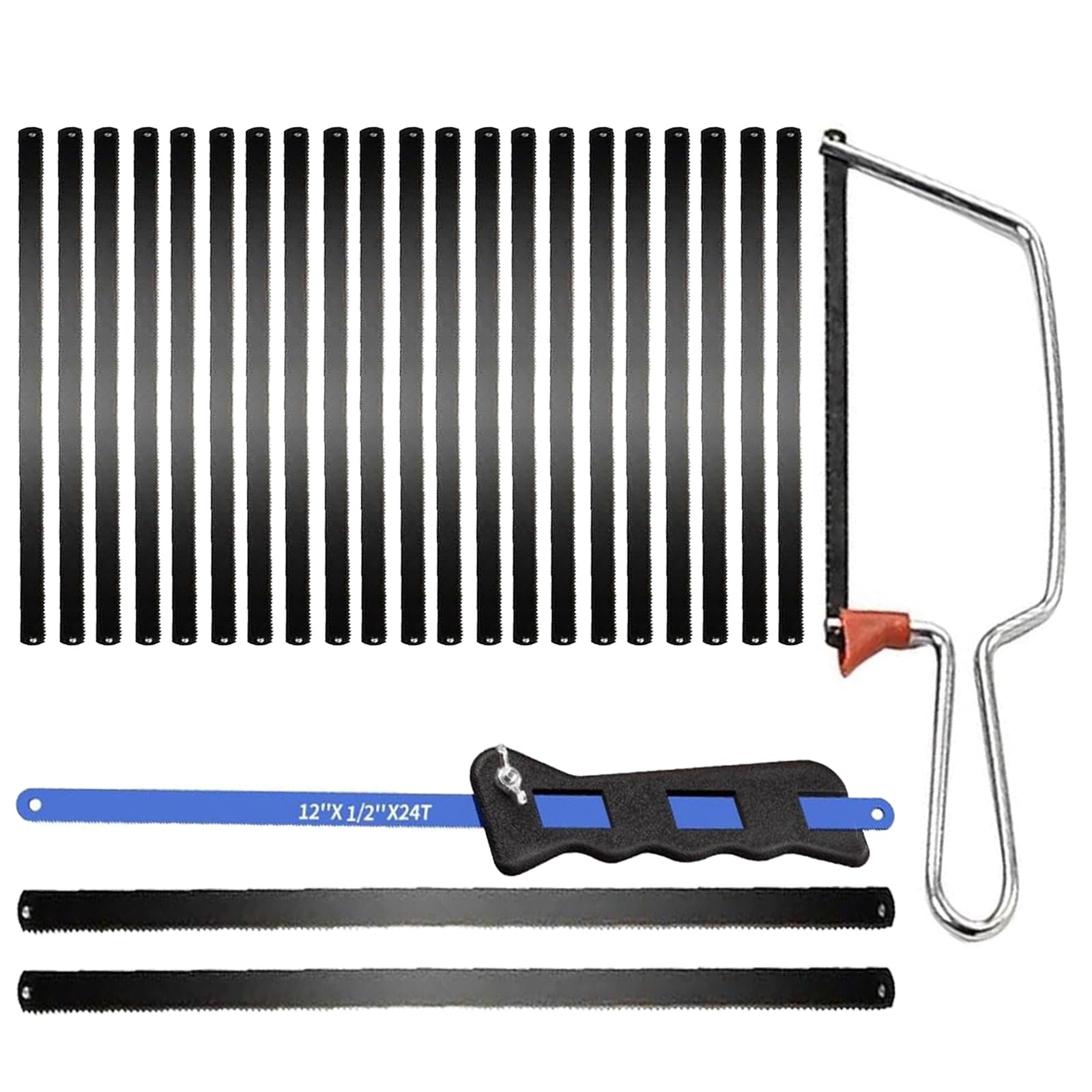 2 Pcs Junior Hacksaw and 24 Pcs Blades, Unique Ridge Design, Easy to Carry, Suitable for Cutting, Construction, Repair, Wood Cutting Tools