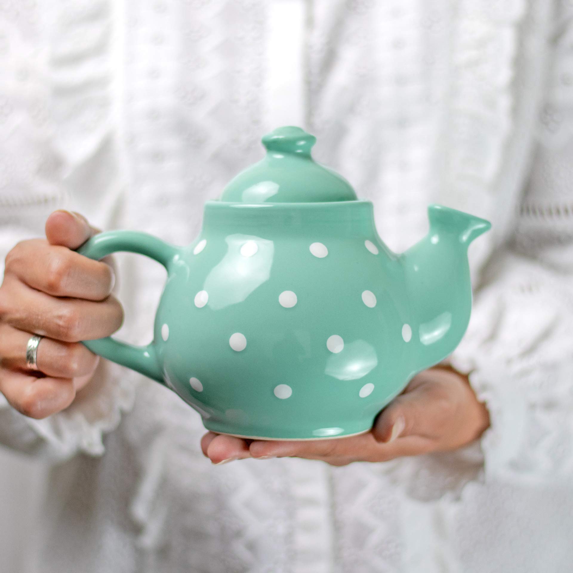 City to Cottage Ceramic 26oz Teapot, Coffee Pot, Tea Pot for Bloomig and Loose Tea Leaf, Handcrafted Premium Teaware, Turquoise Blue Polka Dot Tea Pot for Serving Tea and Coffee Teapot for Tea Lovers