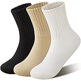 LDU Women's Boot Socks 3/6 Pairs, Solid Color Fleece Lined Thick Cozy Warm Thermal Crew Socks, Winter Boot Socks for Women