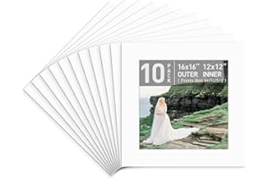 Golden State Art, White Photo Mat - Acid-Free - Bevel Cut - 10 Pack, 16x16 for 12x12 Pictures