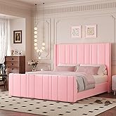 HOMBCK Pink Full Size Bed Frame Upholstered Bed with Velvet Tufted Headboard & Footboard, Mattress Foundation/Wooden Slats/Noise Free/No Box Spring Needed/Easy Assembly