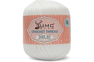 UMC STAG Size 10 Crochet Thread | 100% Combed Mercerized Cotton | Oeko-TEX Certified | 50g Ball 400 Yards | Ideal for Lace, Tatting & Crochet Projects (White, Size 10 Single)