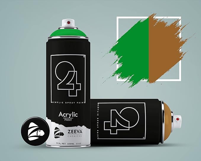 24 Acrylic Pure Green & Golden Brown Spray Paint 400 ml (Pack of 2