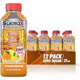 SueroX Sugar Free Electrolyte Drink, Orange Rescue, 21.3 Fl Oz, 12 Pack | Sports Drink with 8 Ions, Zero Sugar, Zero Calories, Hydration &amp; Recovery