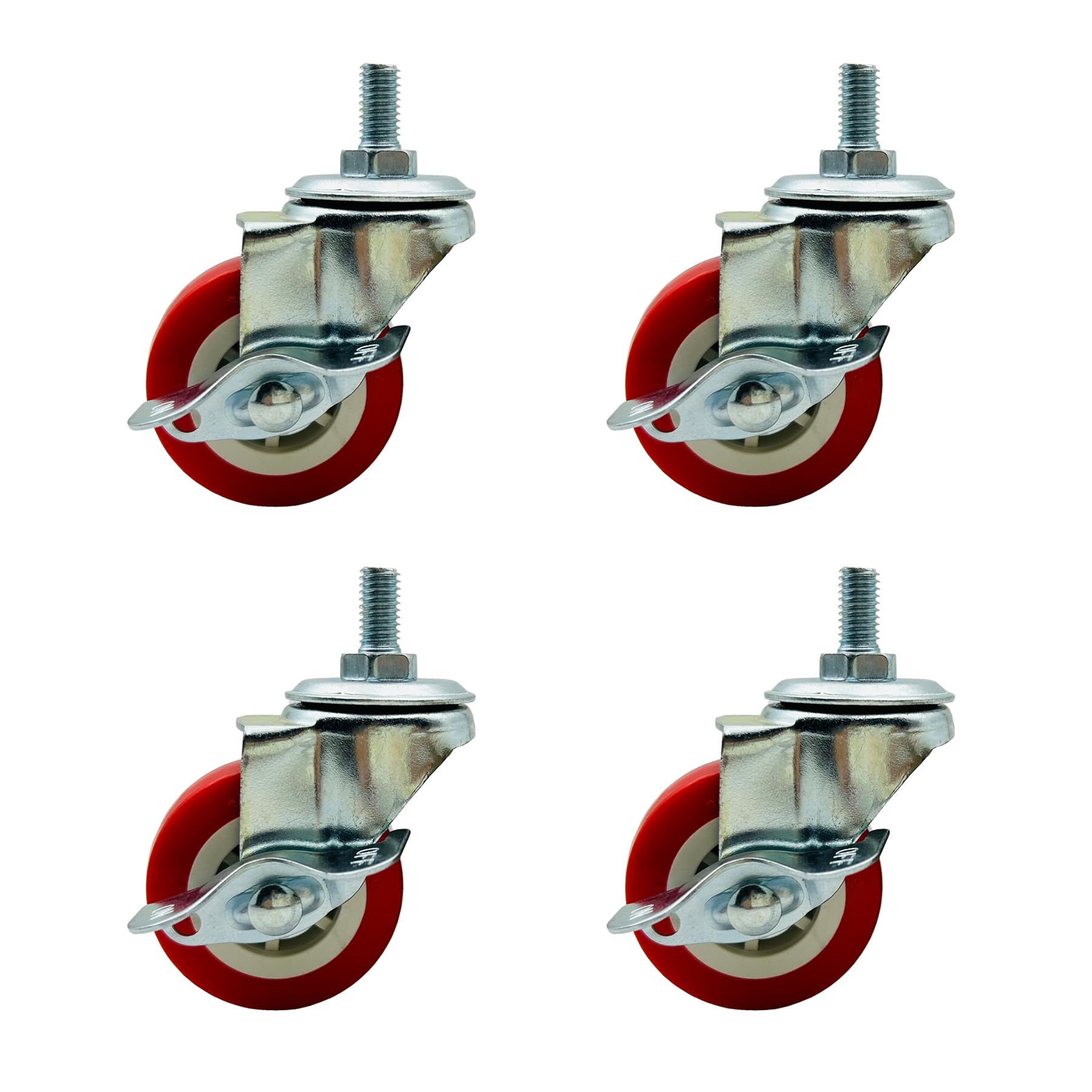 LIKERAINY Swivel 8mm Bolt Threaded Fixing Caster PU Wheels IC4214A with Brake 360 Degree General Purpose Castors Size Ø 50mm Pack of 4 Pieces