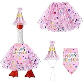 Fukaisu 3 Pcs Birthday Porch Goose Outfit Set, Clothes Includes Tutu Skirt Hat & Bib for 43.18 cm/17in & 58.42cm/23in Cement Lawn Geese Costume Clothing Garden Yard Outdoor Decor Accessories (Pink)