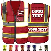Custom Safety Vest High Visibility Reflective Vests with Logo Pockets Men Women Customize 2 two tone Work Vest Construction