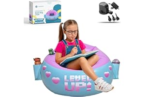 Qadory Inflatable Gaming Chair for Kids – Supports Up to 300 lbs, Includes Air Pump, Cup Holder, 2 Pockets – Durable Gaming Bean Bag Seat, Comfy Kid Bean Bag Chair & Top Bean Bag Chairs for Kids