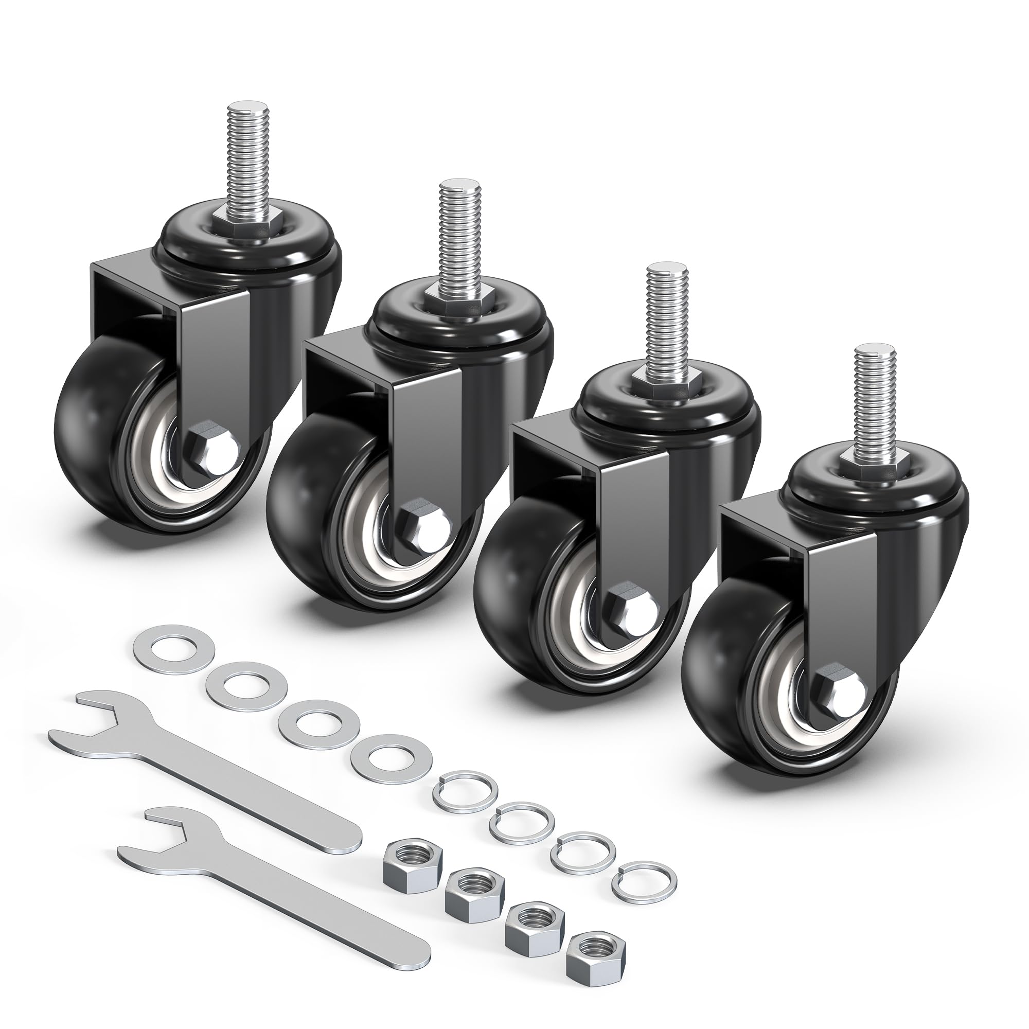 Photo 1 of HOLKIE Caster Wheels 2 inch with No Brake Casters Set of 4, Threaded Stem 3/8" -16 x 1 (Diameter 3/8", Length 1") Swivel Set of 4 Heavy Duty Castors Black