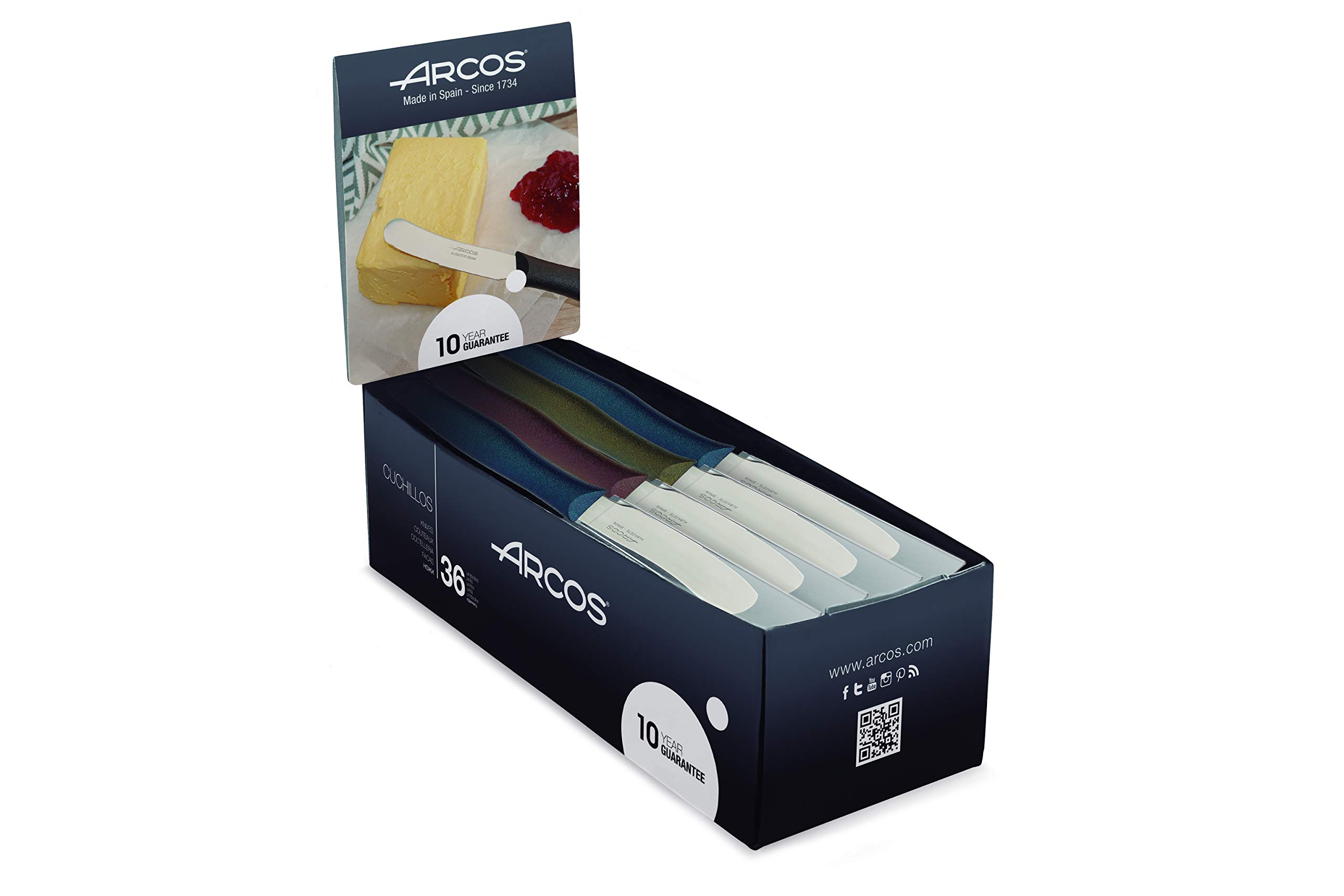 Arcos 818100 Box of 36 Butter Knives, Stainless Steel, Multi-Colour, 90 mm