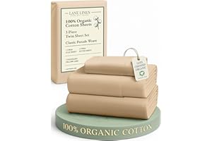 LANE LINEN 100% Organic Cotton Twin Size Bed Sheets, Fully Elasticized Mercerised Cotton Bed Sheet Set, Soft & Comfy Low Pill Face Resistant Bedding Sheets & Pillowcase Set- Linen