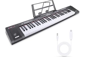 TENCOZ 61-Key Electric Keyboard Piano, Portable Piano Keyboard with Music Stand, Microphone, Full-Size, Built-in Speakers, Dual Power Supply, Music Digital Piano for Beginners Kids Adult
