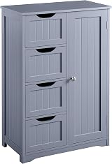 Yaheetech Bathroom Floor Cabinet Grey with 4 Drawers 1 Door Adjustable Shelf