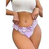 SHENHE Women's Satin Bikini Underwear Bow Front Ruffled Mesh Frilly Panty