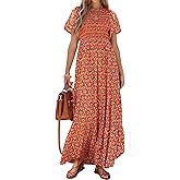 PRETTYGARDEN Women's 2026 Spring Casual Flutter Short Sleeve Boho Floral Maxi Dress Crew Neck Smocked Tiered Long Dresses