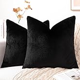 Pallene Faux Fur Plush Throw Pillow Covers 18x18 Set of 2, Luxury Soft Fluffy Cozy Decorative Pillow Covers for Sofa, Couch, Living Room, Black