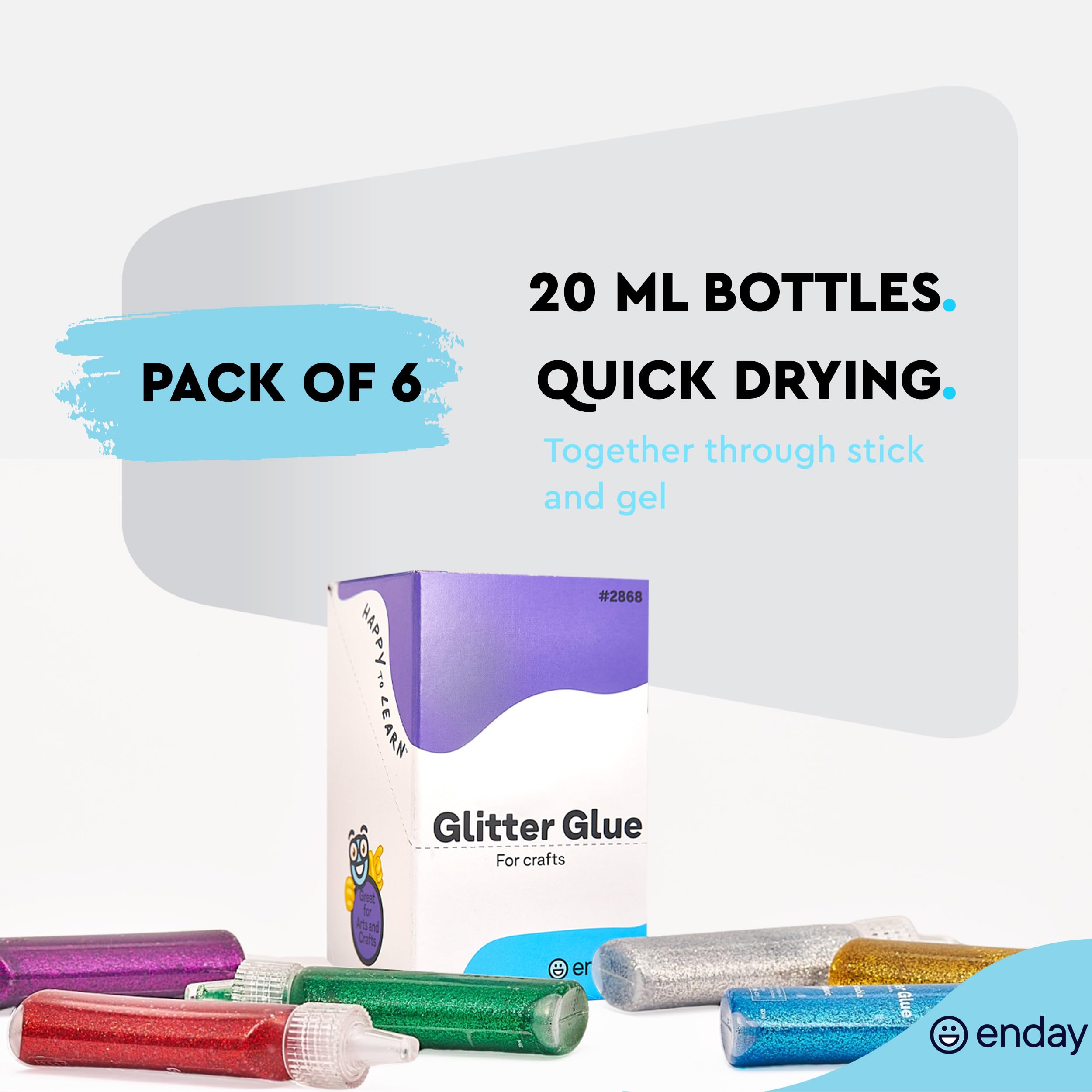 Glitter Glue for Crafts in Bright Classic Colors: Silver, Red, Green, Blue, Purple & Gold Glitter Glue Washable & Non-Toxic Used for Gluing, Drawing, Writing, Outlining, 0.67 OZ (6 Pieces) - by Enday