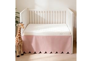 100% Cotton Scallop Edge Crib Bed Skirt, 28"x 52" with 14" Drop, 4-Sided Soft Breathable Cotton Bedding Skirt for Baby Boys G